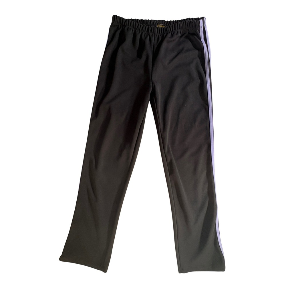 Forbidden Society Track Pants Womens Small Black Lavender Stripe Scuba Athletic